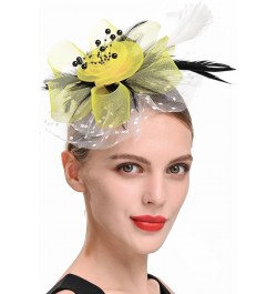 Women's Fascinators Tea Party Wedding Headwear Mesh Flower Feather Headband and Clip Yellow $7.98 Headbands