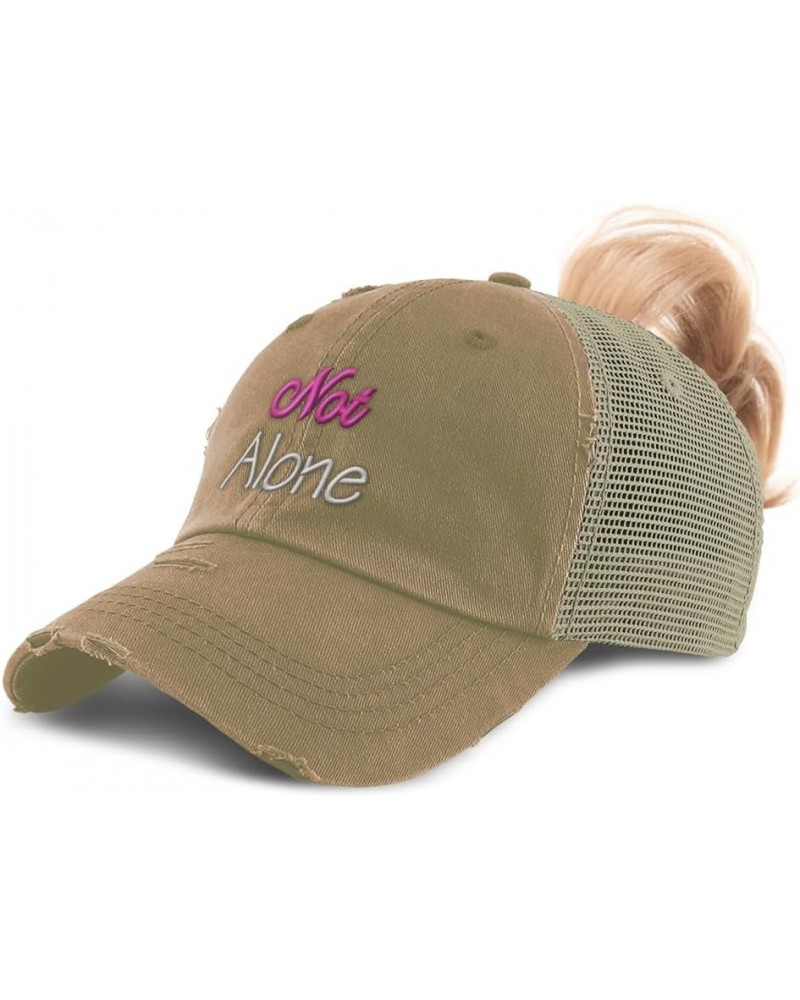 Womens Ponytail Cap Not Alone Cotton Distressed Trucker Hats Khaki $16.19 Baseball Caps