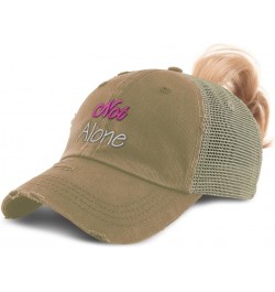 Womens Ponytail Cap Not Alone Cotton Distressed Trucker Hats Khaki $16.19 Baseball Caps