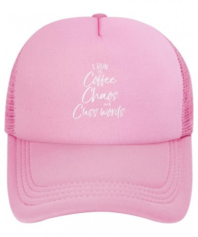 Funny Mom Saying Gift I Run On Coffee Chaos and Cuss Words Trucker Hat Men Mesh Baseball Cap Women Dad Cap Black Pink $9.00 B...