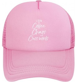 Funny Mom Saying Gift I Run On Coffee Chaos and Cuss Words Trucker Hat Men Mesh Baseball Cap Women Dad Cap Black Pink $9.00 B...