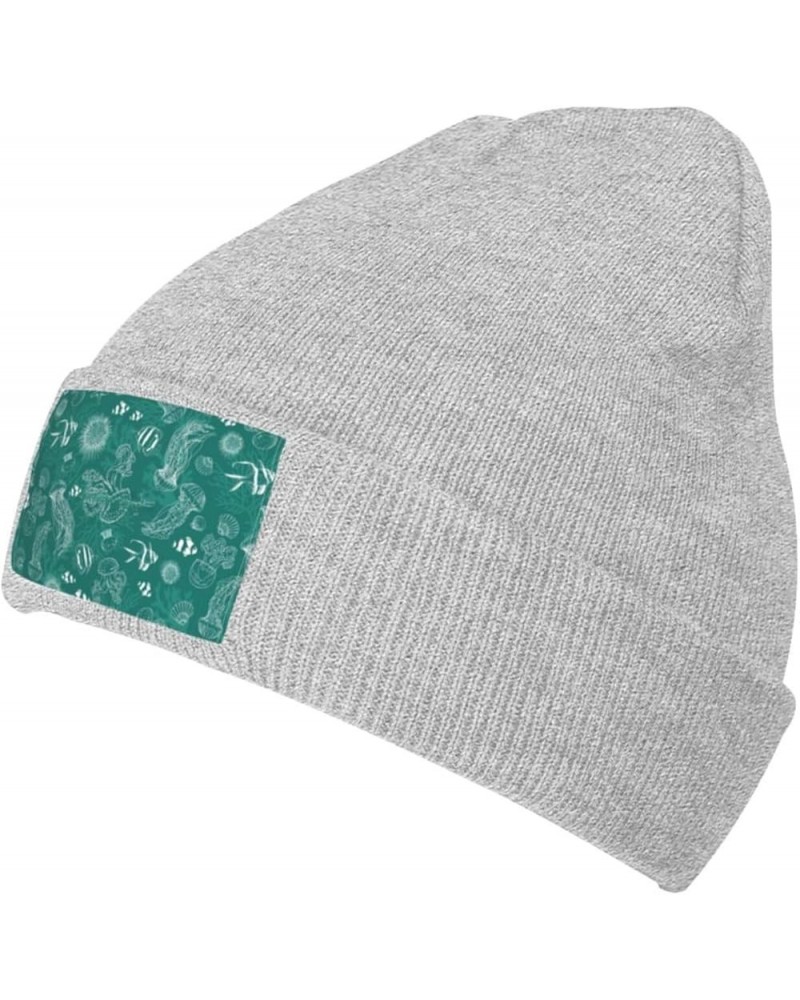 Dolphins Flowers Sea Starfish Coral Seashell Print Beanie Hat Knitted Cap for Men Women,Thin Warm Knit Slouchy Gray $10.54 Sk...