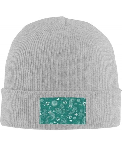 Dolphins Flowers Sea Starfish Coral Seashell Print Beanie Hat Knitted Cap for Men Women,Thin Warm Knit Slouchy Gray $10.54 Sk...