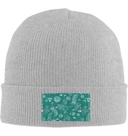 Dolphins Flowers Sea Starfish Coral Seashell Print Beanie Hat Knitted Cap for Men Women,Thin Warm Knit Slouchy Gray $10.54 Sk...