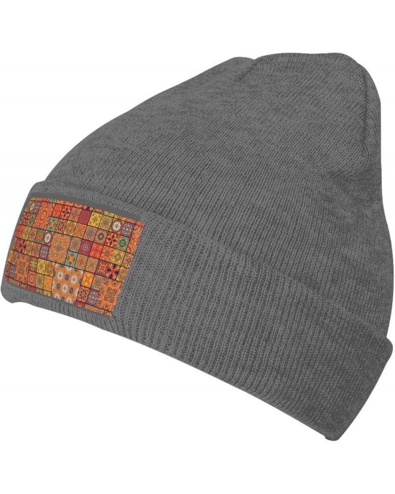 Group of Moroccan Geometric Print Knitted Hat Daily Warm Hat,Soft Outdoor Beanie for Men Women,Eisure Doudou Hat Deep Heather...