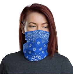 Fabric Neck Gaiter Face Mask - Washable - Unisex Face Shield - Headband - Neck Warmer - Bandana Blue $15.68 Scarves