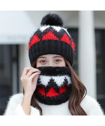 Hat Warm Women Knit Hats Lady Winter Fashion Stitching Wool Beanies Hat with Bib Female Outdoor Windproof Caps (Color : Navy ...