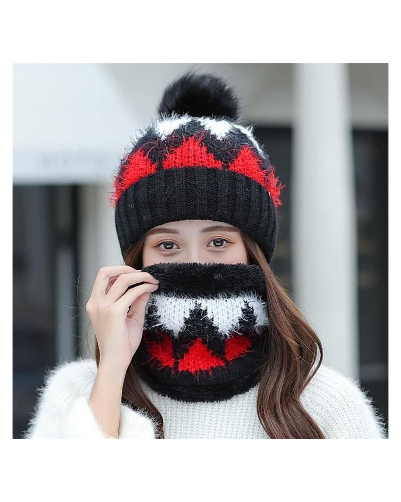 Hat Warm Women Knit Hats Lady Winter Fashion Stitching Wool Beanies Hat with Bib Female Outdoor Windproof Caps (Color : Navy ...