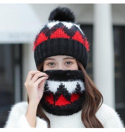 Hat Warm Women Knit Hats Lady Winter Fashion Stitching Wool Beanies Hat with Bib Female Outdoor Windproof Caps (Color : Navy ...