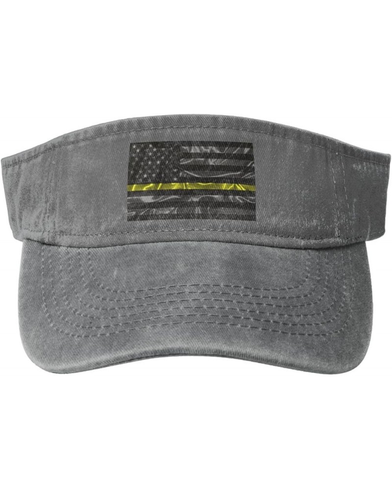 Silk Style United States Thin Yellow Line Flag Sun Visor Hats for Women Men Sun Hat Cotton Golf Hat Vintage Baseball Cap Gray...