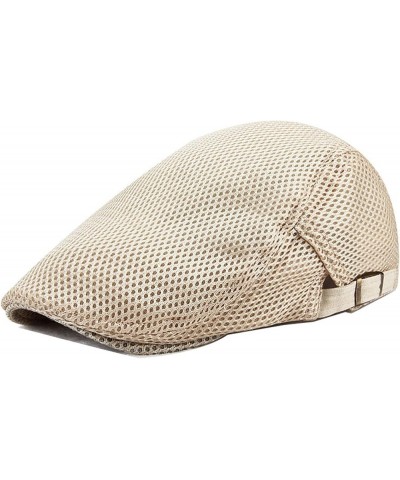 Men's Newsboy Flat Cabbie Hats Mesh Breathable Outdoor Caps Trendy Brim Hat in Plain Colours Adjustable Buckle Beige $12.04 N...