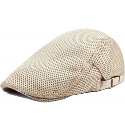 Men's Newsboy Flat Cabbie Hats Mesh Breathable Outdoor Caps Trendy Brim Hat in Plain Colours Adjustable Buckle Beige $12.04 N...