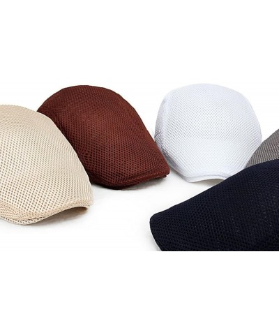 Men's Newsboy Flat Cabbie Hats Mesh Breathable Outdoor Caps Trendy Brim Hat in Plain Colours Adjustable Buckle Beige $12.04 N...