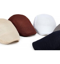 Men's Newsboy Flat Cabbie Hats Mesh Breathable Outdoor Caps Trendy Brim Hat in Plain Colours Adjustable Buckle Beige $12.04 N...