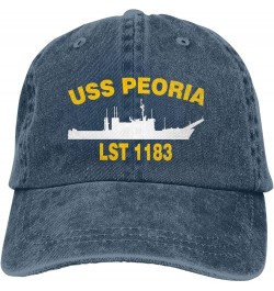 USS Peoria LST 1183 Flag Baseball Caps Denim Hats Cowboy Knit hat Fisherman's hat Navy Blue $12.43 Baseball Caps