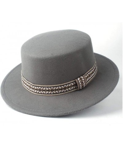 Classic Fedora Hat Men Women Fashion Flat Top Hat Winter Wide Brim Hat Wool Cap Fedora Hat Panama Hat Size 56-58CM (Color : D...