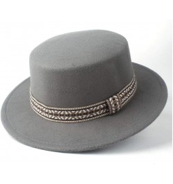 Classic Fedora Hat Men Women Fashion Flat Top Hat Winter Wide Brim Hat Wool Cap Fedora Hat Panama Hat Size 56-58CM (Color : D...