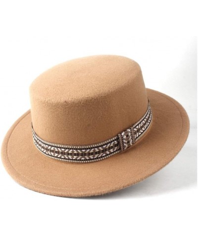 Classic Fedora Hat Men Women Fashion Flat Top Hat Winter Wide Brim Hat Wool Cap Fedora Hat Panama Hat Size 56-58CM (Color : D...