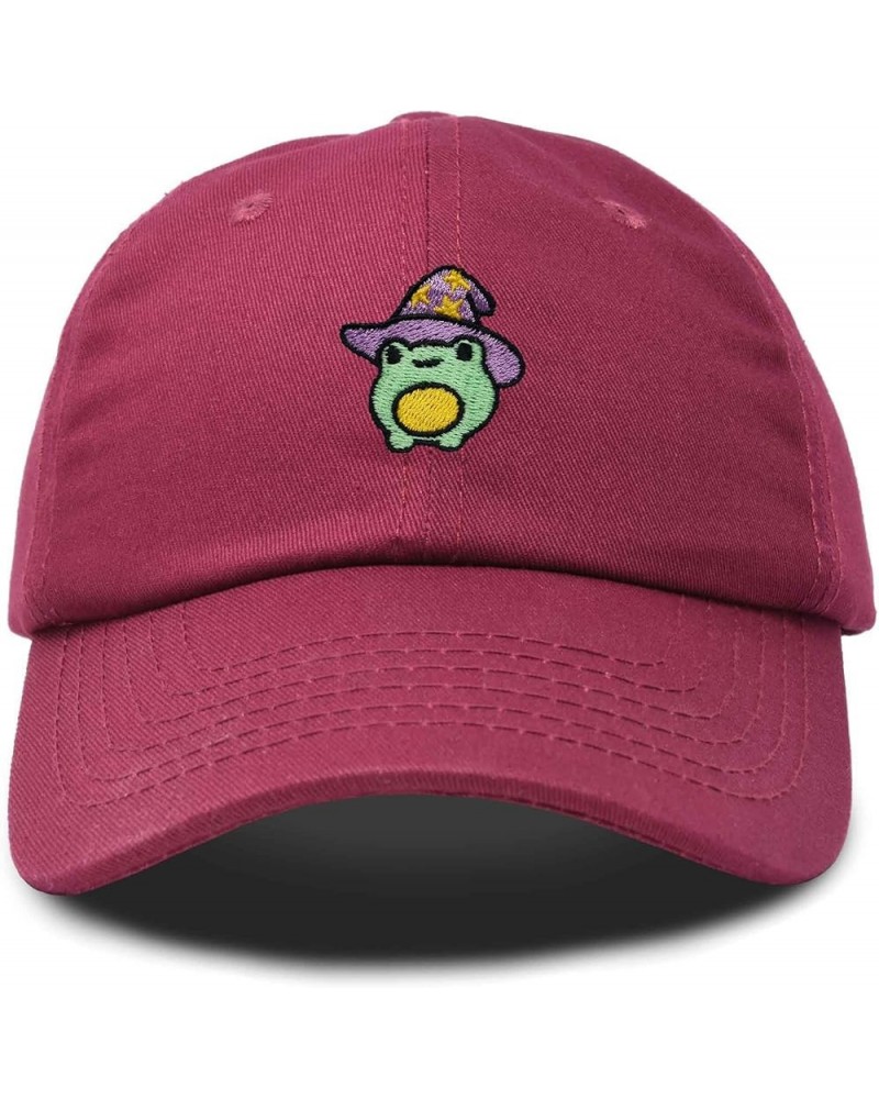 Sorcerer Frog Embroidered Cap Cotton Baseball Cute Cool Dad Hat Womens Maroon $13.20 Baseball Caps