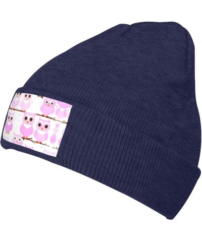 Black Knit Hat Cap Cute owl Pattern Soft Good Elasticity Suitable for Daily and Outdoor Sports Navy Blue $9.37 Skullies & Bea...