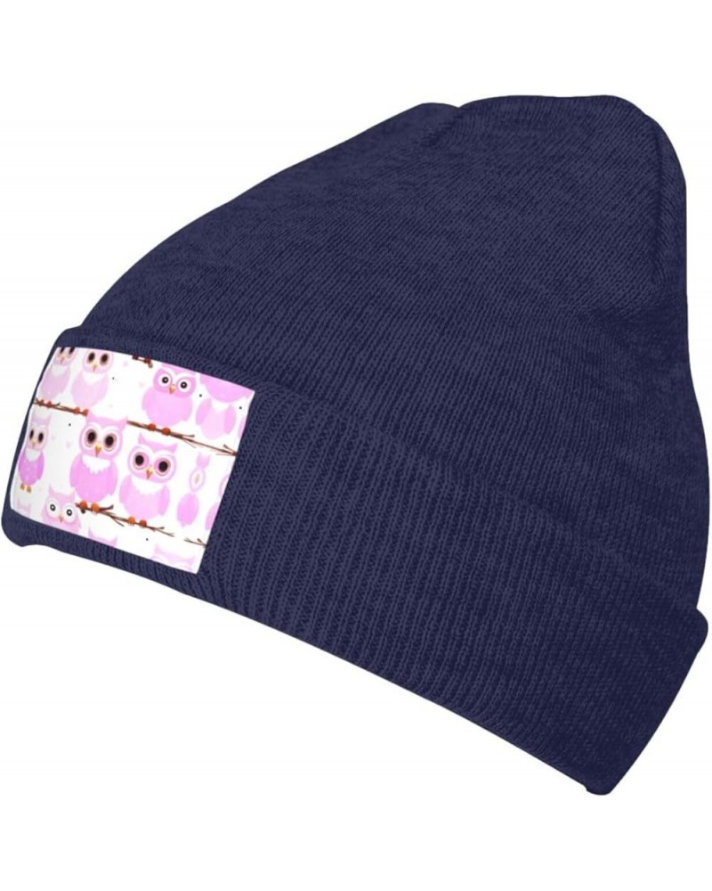 Black Knit Hat Cap Cute owl Pattern Soft Good Elasticity Suitable for Daily and Outdoor Sports Navy Blue $9.37 Skullies & Bea...