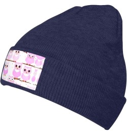 Black Knit Hat Cap Cute owl Pattern Soft Good Elasticity Suitable for Daily and Outdoor Sports Navy Blue $9.37 Skullies & Bea...