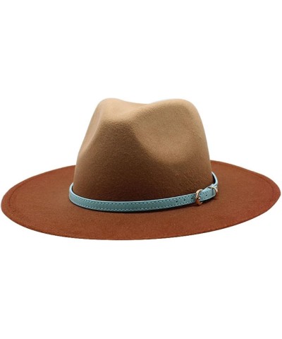 Men Women Wide Brim Gradient Faux Wool Felt Wool Fedora Hats with Band Cowboy Carnival Panama Jazz Cap Caramel $26.04 Fedoras