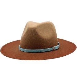 Men Women Wide Brim Gradient Faux Wool Felt Wool Fedora Hats with Band Cowboy Carnival Panama Jazz Cap Caramel $26.04 Fedoras