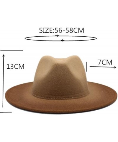 Men Women Wide Brim Gradient Faux Wool Felt Wool Fedora Hats with Band Cowboy Carnival Panama Jazz Cap Caramel $26.04 Fedoras