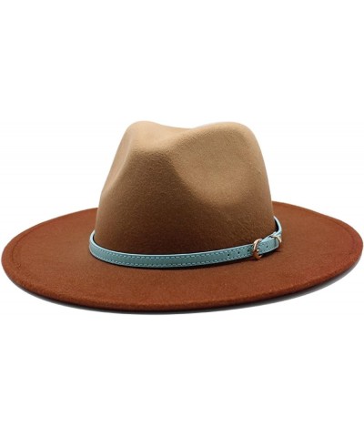 Men Women Wide Brim Gradient Faux Wool Felt Wool Fedora Hats with Band Cowboy Carnival Panama Jazz Cap Caramel $26.04 Fedoras