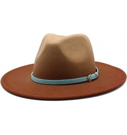 Men Women Wide Brim Gradient Faux Wool Felt Wool Fedora Hats with Band Cowboy Carnival Panama Jazz Cap Caramel $26.04 Fedoras