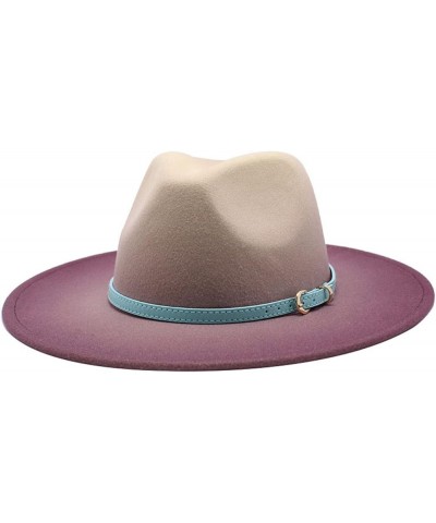 Men Women Wide Brim Gradient Faux Wool Felt Wool Fedora Hats with Band Cowboy Carnival Panama Jazz Cap Caramel $26.04 Fedoras