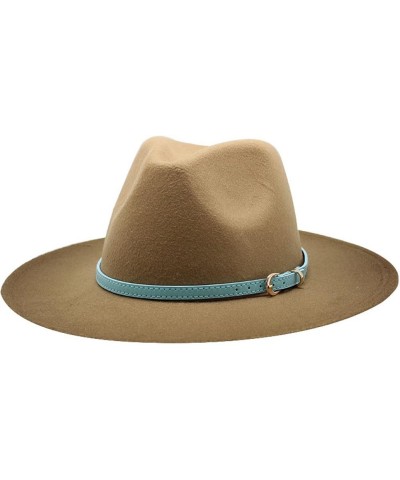 Men Women Wide Brim Gradient Faux Wool Felt Wool Fedora Hats with Band Cowboy Carnival Panama Jazz Cap Caramel $26.04 Fedoras