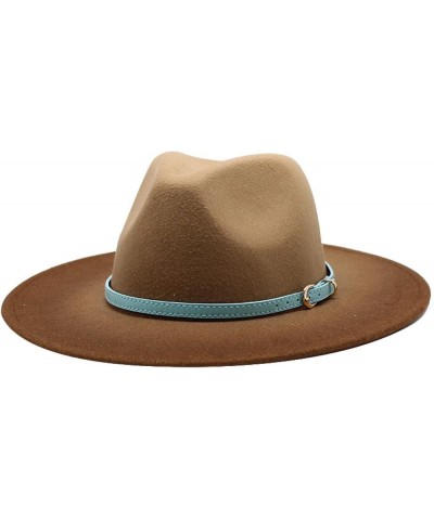 Men Women Wide Brim Gradient Faux Wool Felt Wool Fedora Hats with Band Cowboy Carnival Panama Jazz Cap Caramel $26.04 Fedoras