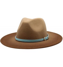 Men Women Wide Brim Gradient Faux Wool Felt Wool Fedora Hats with Band Cowboy Carnival Panama Jazz Cap Caramel $26.04 Fedoras