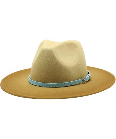 Men Women Wide Brim Gradient Faux Wool Felt Wool Fedora Hats with Band Cowboy Carnival Panama Jazz Cap Caramel $26.04 Fedoras