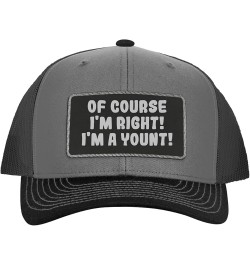 of Course I'm Right! I'm A Yount! - Leather Black Patch Engraved Trucker Hat Grey/steel $18.47 Baseball Caps