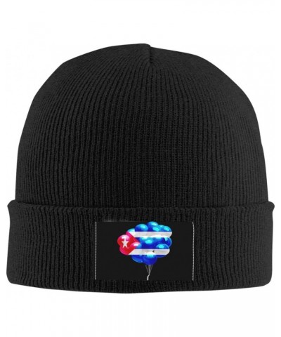 Cuba Flags and Ballons Soft Stretch Warmth Beanie,Men Women Cuffed Thick Skull Knit Hat Cap Black $11.10 Skullies & Beanies