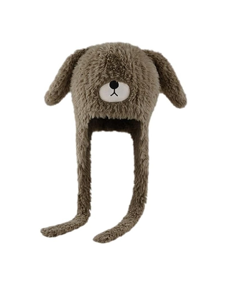 Women's Cute Fuzzy Dog Ears and Face Warm Earflap Beanie with Long Ropes Coffee $10.05 Skullies & Beanies