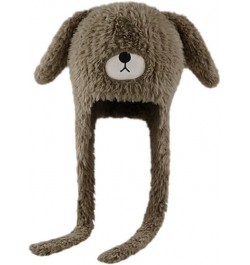 Women's Cute Fuzzy Dog Ears and Face Warm Earflap Beanie with Long Ropes Coffee $10.05 Skullies & Beanies