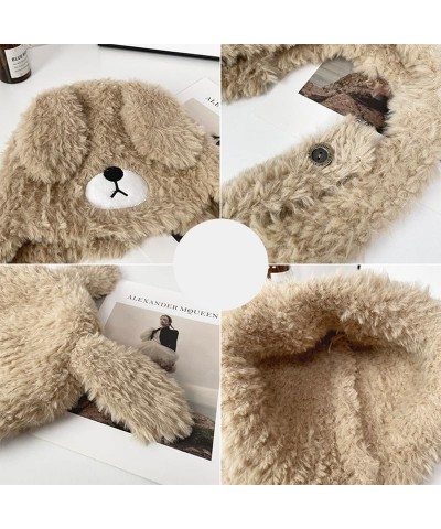 Women's Cute Fuzzy Dog Ears and Face Warm Earflap Beanie with Long Ropes Coffee $10.05 Skullies & Beanies