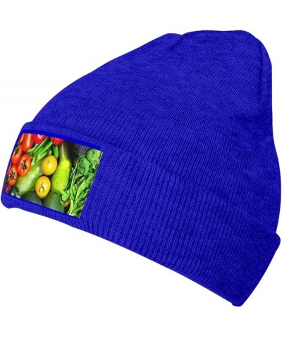 Fresh Vegetables Fruits Print Knitted Hat Knit Cap Daily Knit Hat Men's Unisex Winter Beanie Hat Women Cap Blue $10.72 Skulli...