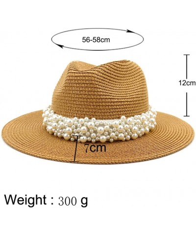 Outdoor Women Beach Sun Hat with Pearls Band Folding Visor Straw Hat Caps Summer Wide Brim Fedora Travel Hat Milky White $15....