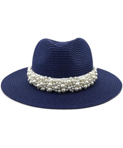 Outdoor Women Beach Sun Hat with Pearls Band Folding Visor Straw Hat Caps Summer Wide Brim Fedora Travel Hat Milky White $15....