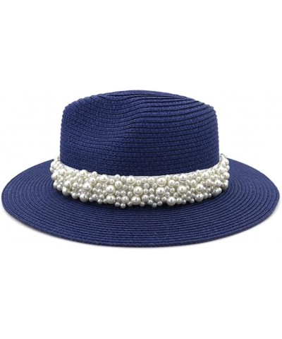 Outdoor Women Beach Sun Hat with Pearls Band Folding Visor Straw Hat Caps Summer Wide Brim Fedora Travel Hat Milky White $15....