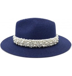 Outdoor Women Beach Sun Hat with Pearls Band Folding Visor Straw Hat Caps Summer Wide Brim Fedora Travel Hat Milky White $15....