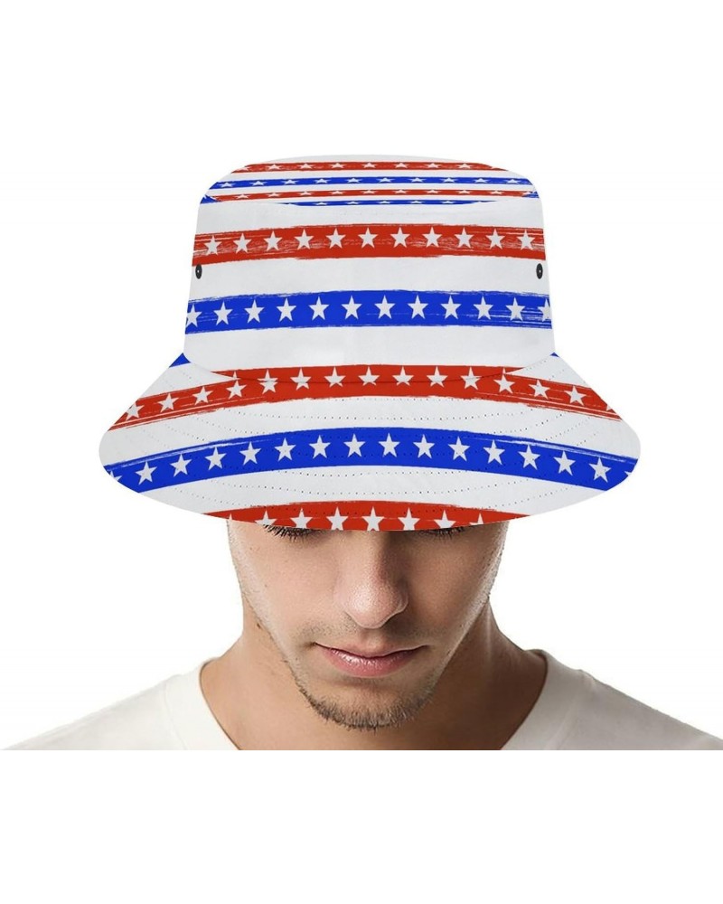 USA Flag Blue Red Star Unisex Bucket Hat Summer Travel Fisherman Cap for Women Men Teens $10.19 Bucket Hats