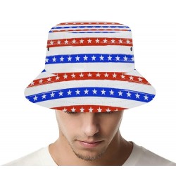 USA Flag Blue Red Star Unisex Bucket Hat Summer Travel Fisherman Cap for Women Men Teens $10.19 Bucket Hats