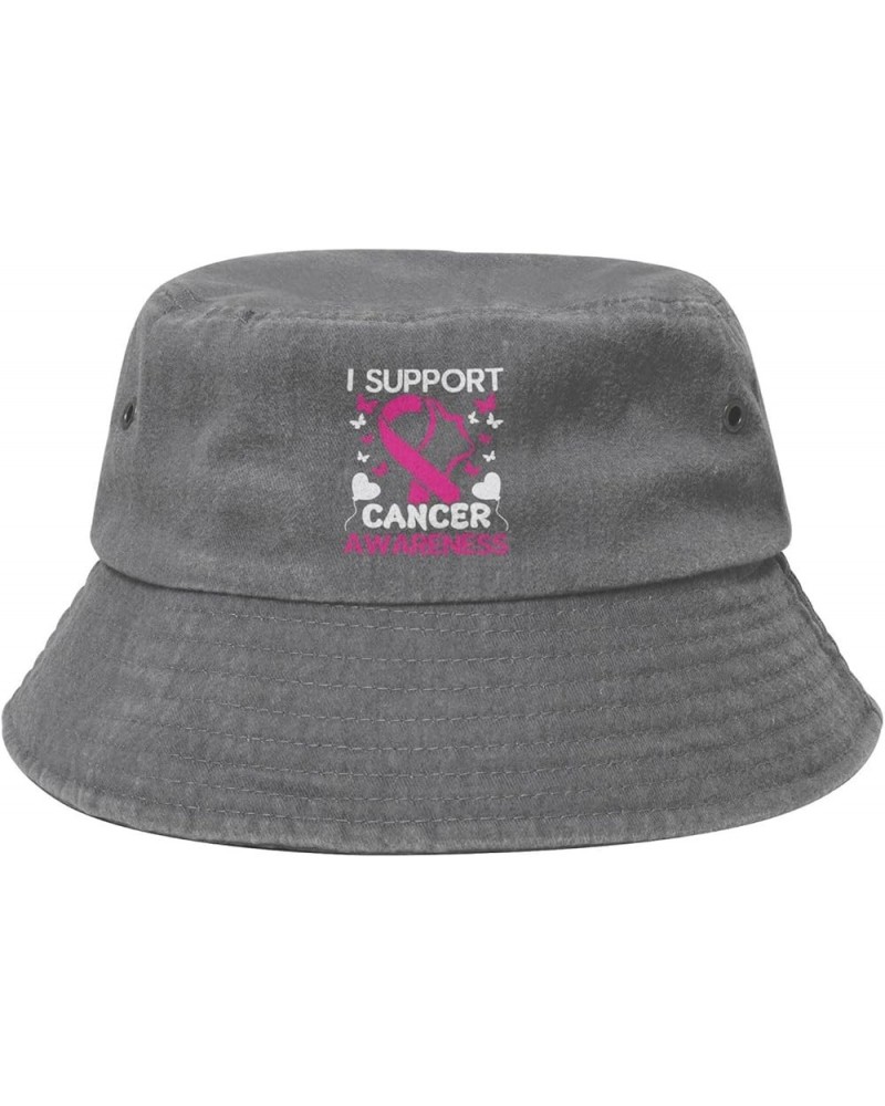 I Support Cancer Awareness Bucket Hat for Women Men Summer Travel Sun Hat Outdoor Cap Funny Bucket Hats Gray $12.48 Bucket Hats