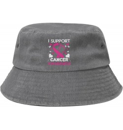 I Support Cancer Awareness Bucket Hat for Women Men Summer Travel Sun Hat Outdoor Cap Funny Bucket Hats Gray $12.48 Bucket Hats